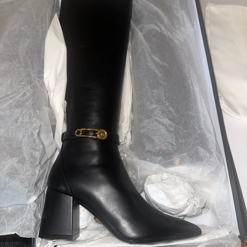 Versace Safety Pin Knee High Boots - Picture 6 of 7